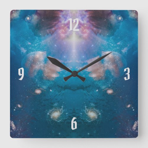 Overlay Navy_Blue Galaxy Star with Ocean Jellyfish Square Wall Clock