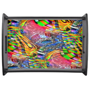 Overlay of clear vivid colors on rough background serving tray
