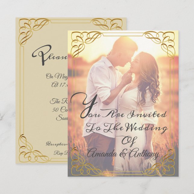 Overlay photo budget elegant wedding invitation (Front/Back)