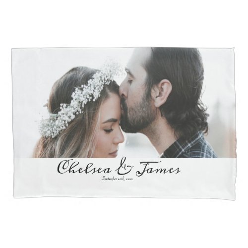 Overlay Photo Elegant Calligraphy Newlyweds Couple Pillow Case