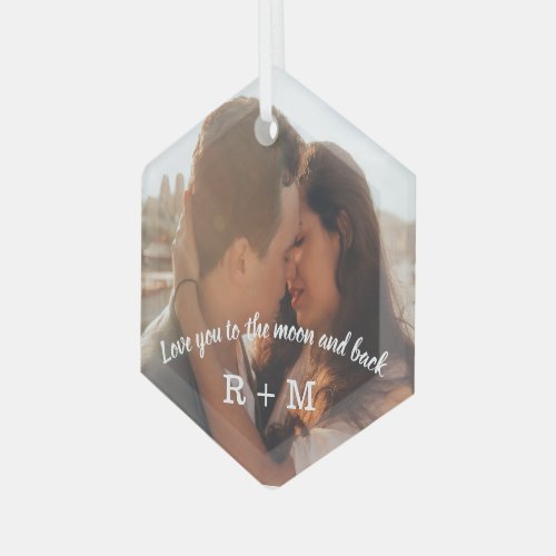 Overlay Photo Love you to the moon Personalised  Glass Ornament