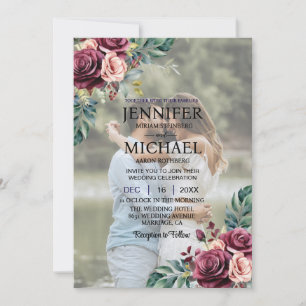 Overlay Portrait Picture Photo QR Roses Wedding Invitation