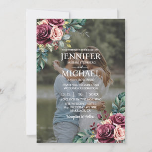 Overlay Portrait Picture Photo QR Roses Wedding Invitation