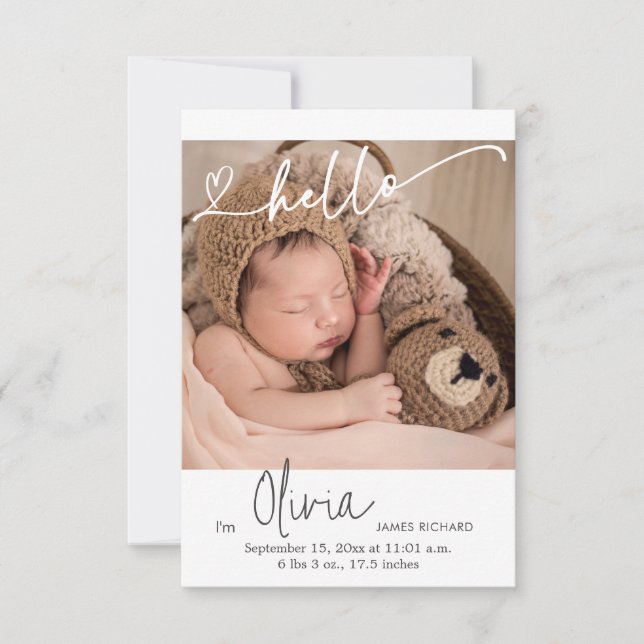 Overlay Text Hello Newborn Birth Announcement  (Front)