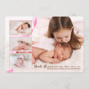 Overlay Three-Photo Girl Birth Announcement
