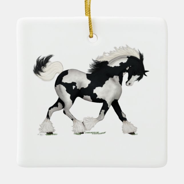 Overo Gypsy Vanner Horse Personalized Christmas Ce Ceramic Ornament (Front)