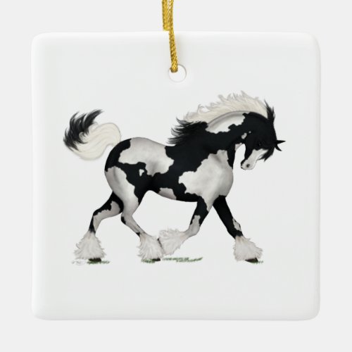 Overo Gypsy Vanner Horse Personalized Christmas Ceramic Ornament