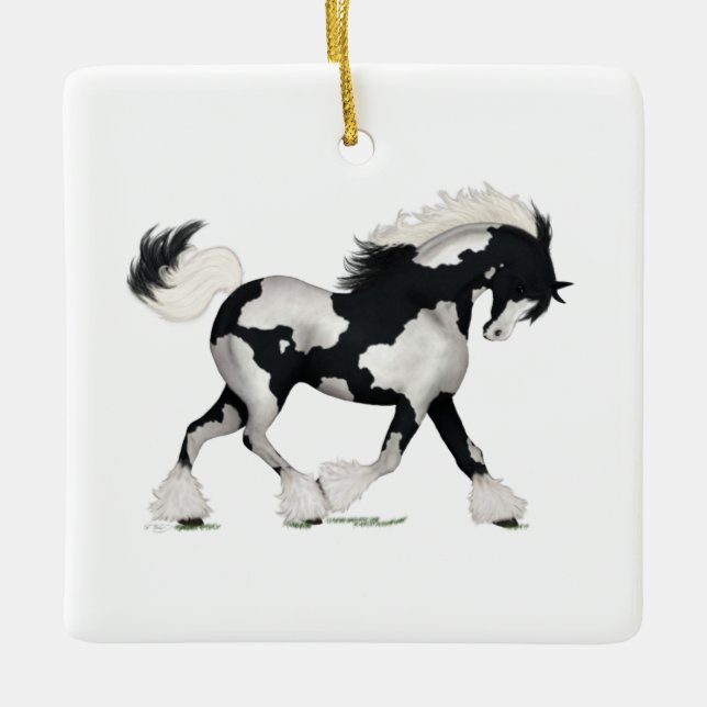 Overo Gypsy Vanner Horse Personalized Christmas Ceramic Ornament (Front)
