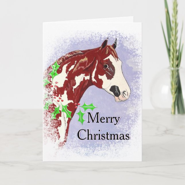 Overo Paint Horse (Christmas) Holiday Card (Front)