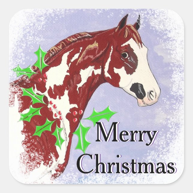 Overo Paint Horse (Christmas) Square Sticker (Front)