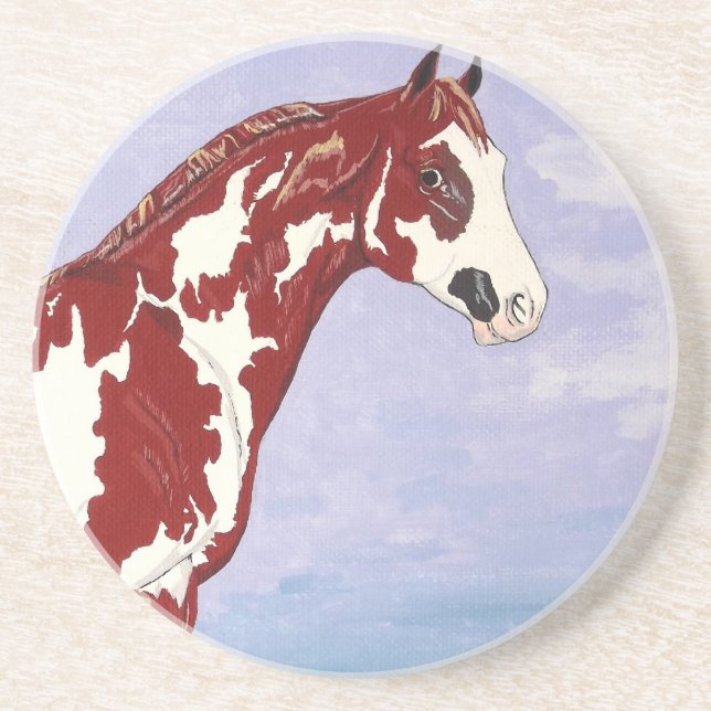 Overo Paint Horse Stallion Sandstone Coaster (Front)