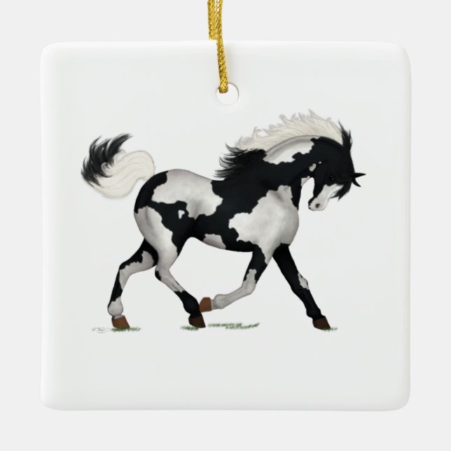 Overo Piebald Paint Horse Personalized Christmas Ceramic Ornament (Front)