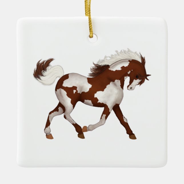 Overo Pinto Horse or Pony Custom Memorial Keepsake Ceramic Ornament (Front)
