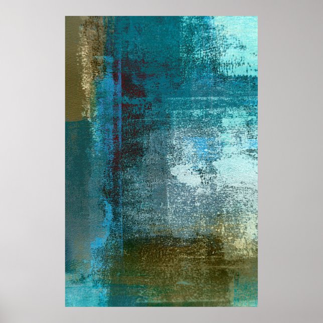 'Oversight' Teal Abstract Art Poster Print (Front)