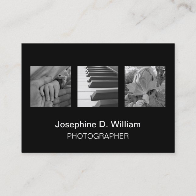Oversize 3 photos or logo black white modern chic business card (Front)