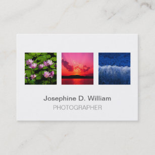 Oversize 3 photos or logo white gray modern chic business card