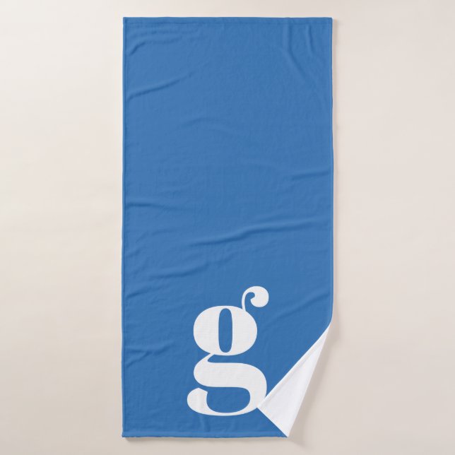 Oversize Bold Lowercase Monogram Blue Personalized Bath Towel (Bath Towel)