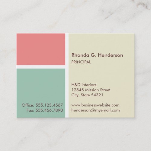 Oversize modern color block beige professional business card