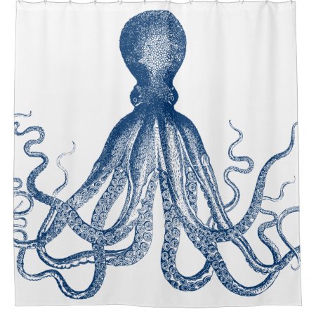 Oversize Vintage Octopus Blue Freshen Up Shower Curtain