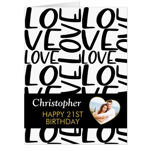 Oversized 21st Birthday Love Typography Photo Card (Front)