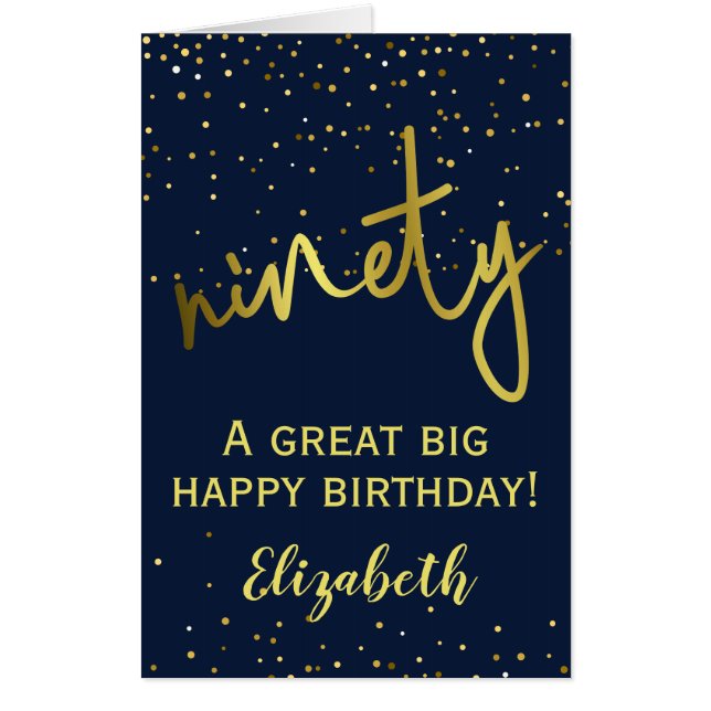 Oversized 90th Birthday Navy Gold Glamorous Card (Front)