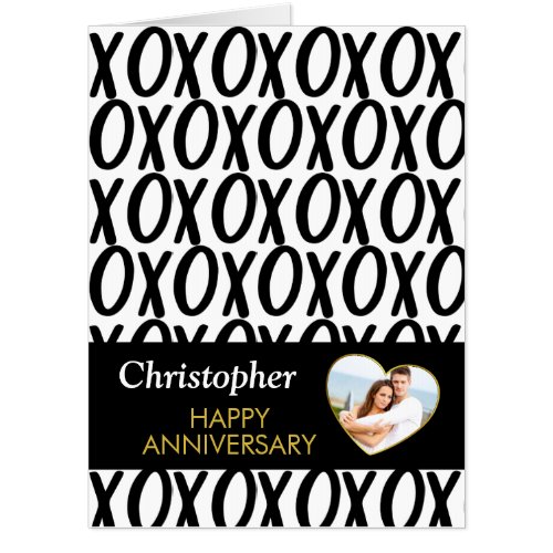 Oversized Anniversary XOXO Hugs Kisses Black White Card