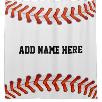 Oversized Baseball Look Add Your Name Text Shower Curtain by ShowerCurtain101 at Zazzle