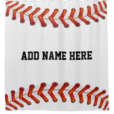 Oversized Baseball Look Add Your Name Text Shower Curtain