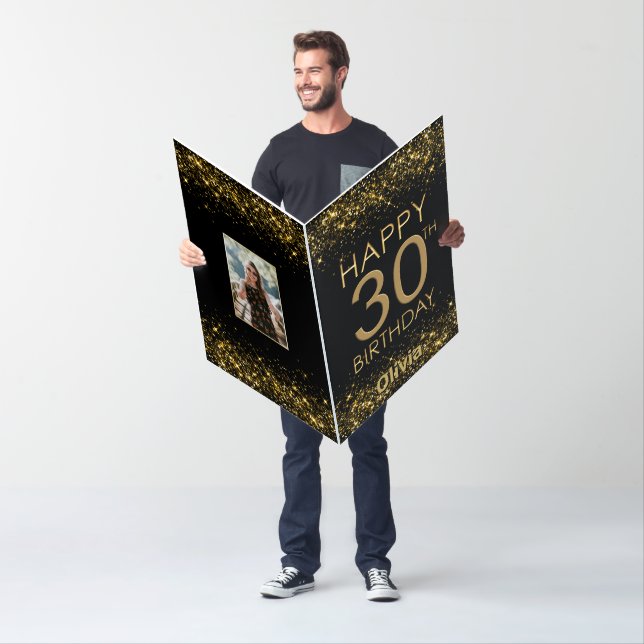Oversized Black Gold 30th Birthday Card (In Situ)