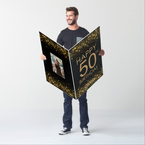 Oversized Black Gold 50th Birthday Card