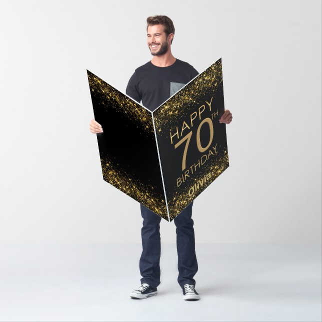 Oversized Black Gold 70th Birthday Card (In Situ)