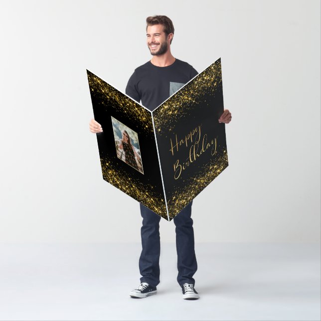 Oversized Black Gold Glitter Birthday Card (In Situ)