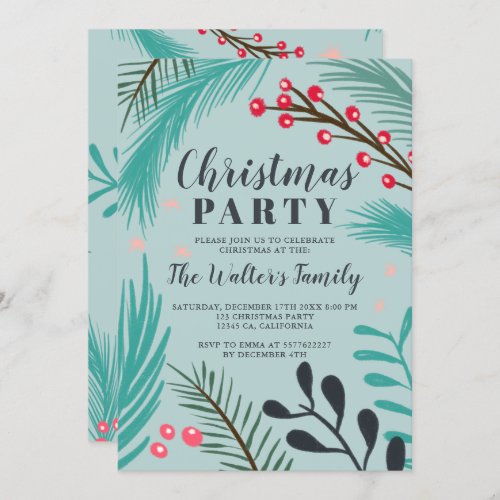 Oversized branches mistletoe green Christmas Invitation