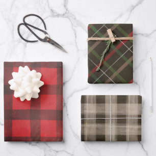 Oversized Buffalo Checks and Plaids Christmas Wrapping Paper Sheets