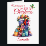 Oversized Christmas Sack and Gifts Card<br><div class="desc">A beautiful oversized Christmas card comprising of an large purple Christmas sack lots of wrapped gifts and 2 filled christmas stockings . A Lovely festive holiday season jumbo card for anyone. All text can be customized, then personalize with a name and message. A lovely card for a wife/ husband ,...</div>
