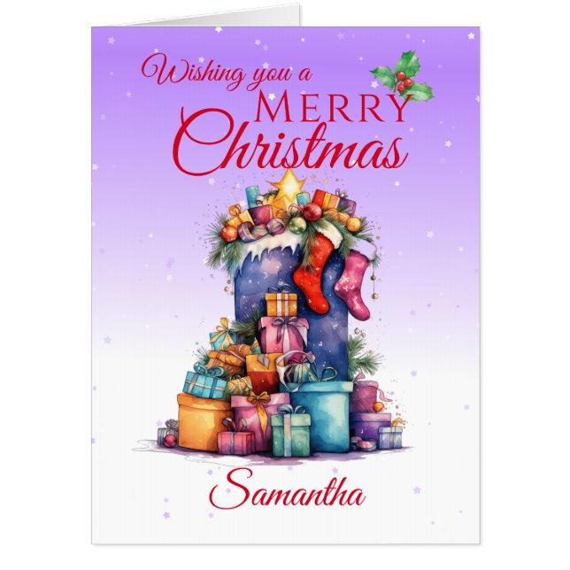 Oversized Christmas Sack and Gifts Purple Card (Front)