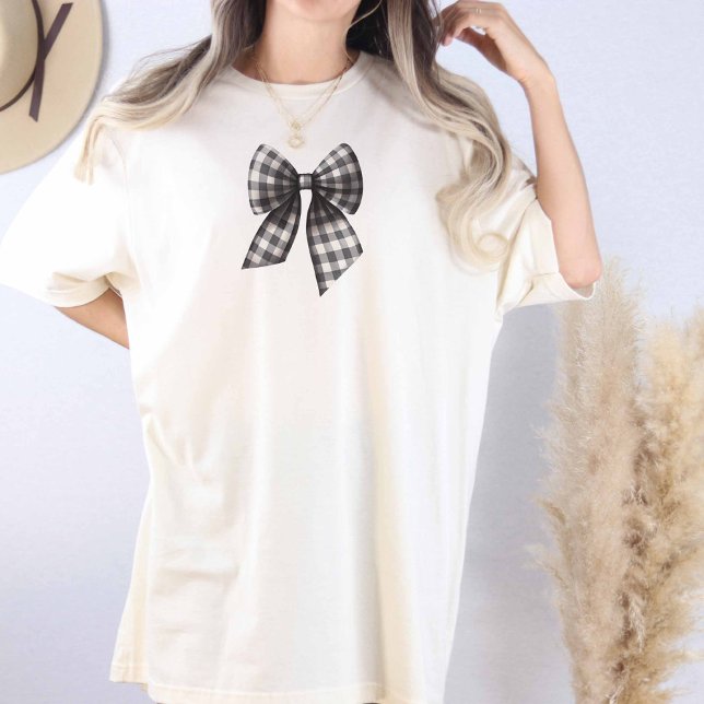 Oversized Coquette Black and White Bow T-Shirt (Black and White Gingham Checked tee)