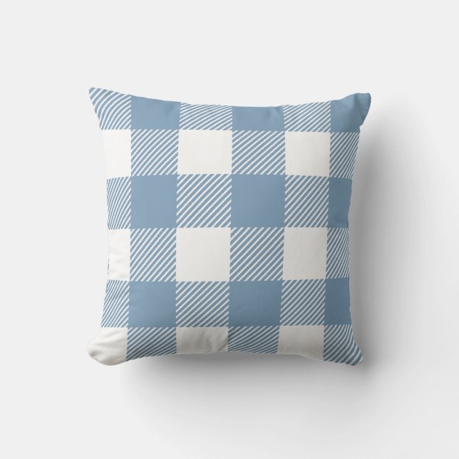 Oversized Dusty Blue Buffalo Plaid Throw Pillow (Front)