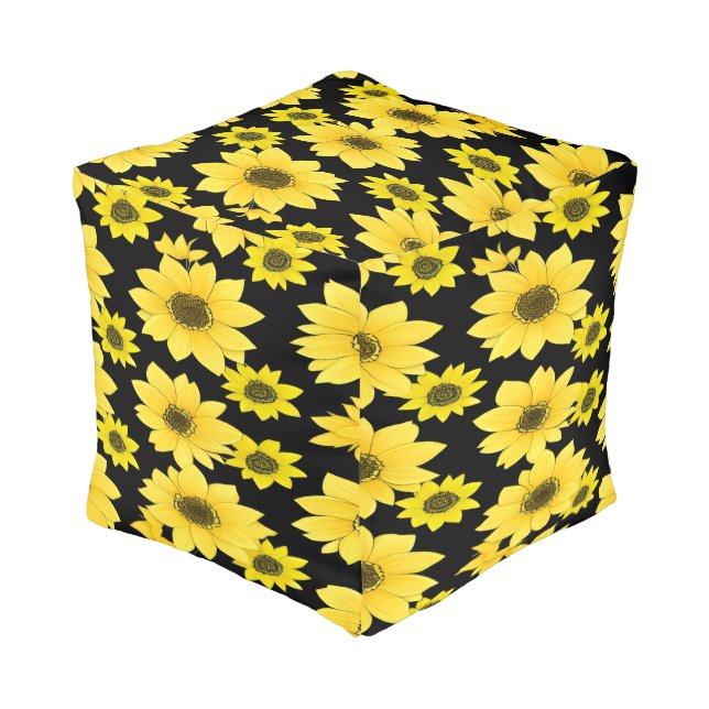 Oversized Florals Cube Pouf (Angled Back)