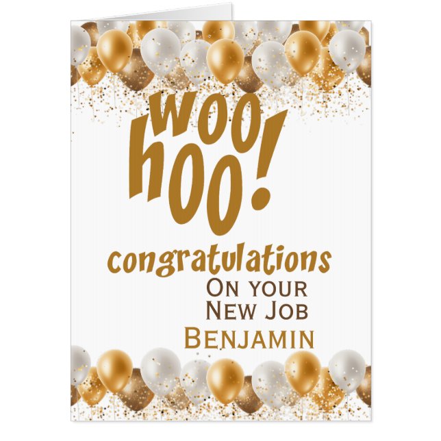 Oversized Gold Balloon New Job Congratulations Card (Front)