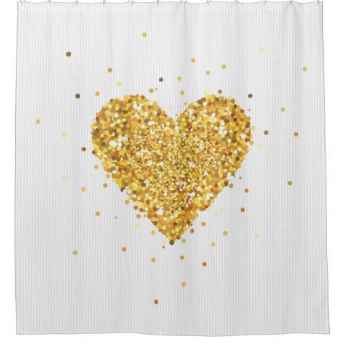 Oversized Gold Glitter Heart Illustration Shower Curtain