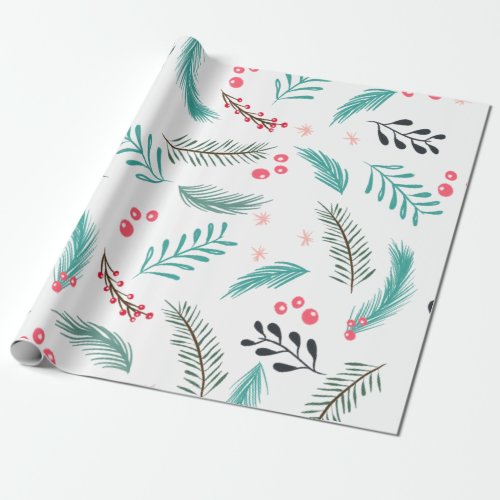Oversized hand drawn branches mistletoe Christmas Wrapping Paper
