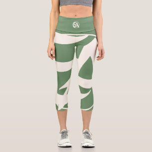 Oversized Initials in White and Green Capri Leggings