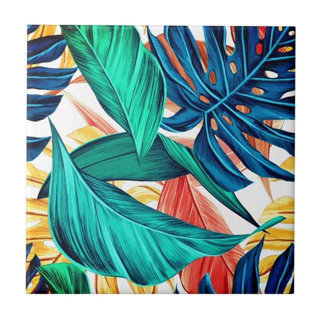 Oversized Leaves Print Ceramic Tile (Front)