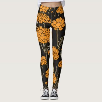 Oversized marigold on black woodblock print
