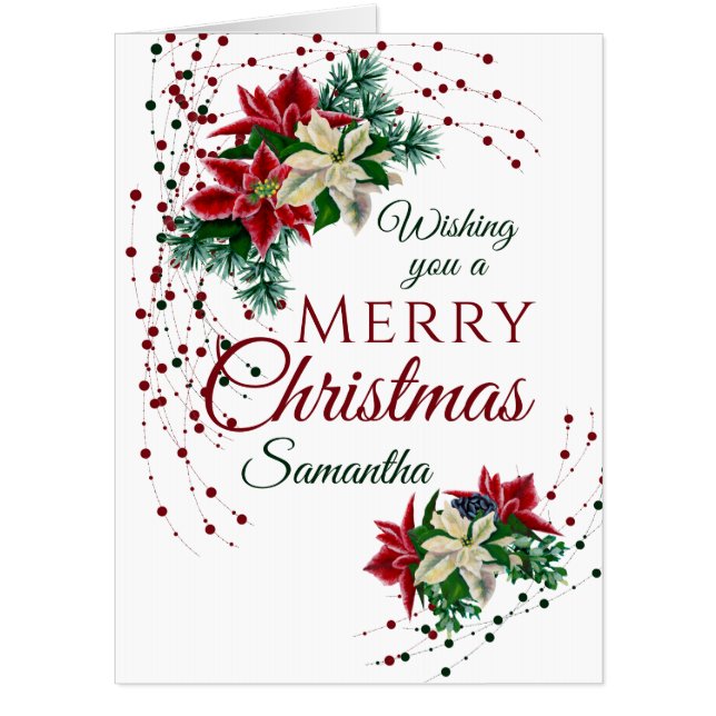 Oversized Merry Christmas Poinsettia Flower  Card (Front)