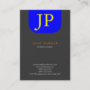Oversized Minimalist Monogram Gray Blue Yellow Business Card