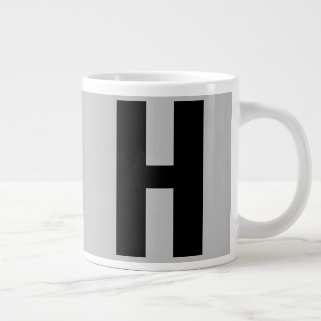 Oversized Monogram Initial in Grey and Black Giant Coffee Mug (Right)