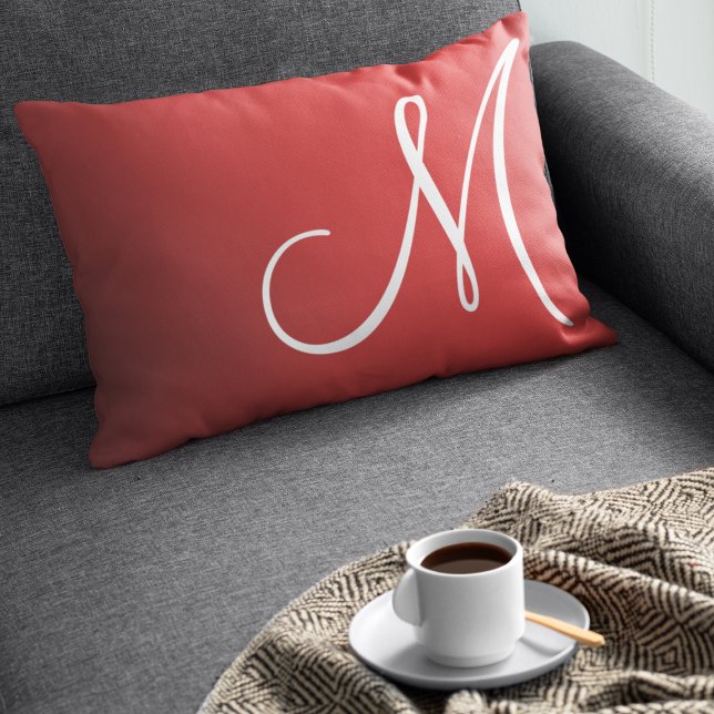Oversized Monogram Minimalistic Red Ombre Lumbar Pillow (Creator Uploaded)