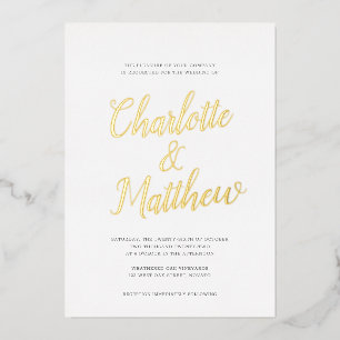 Oversized Name Calligraphy Script Wedding REAL Foil Invitation